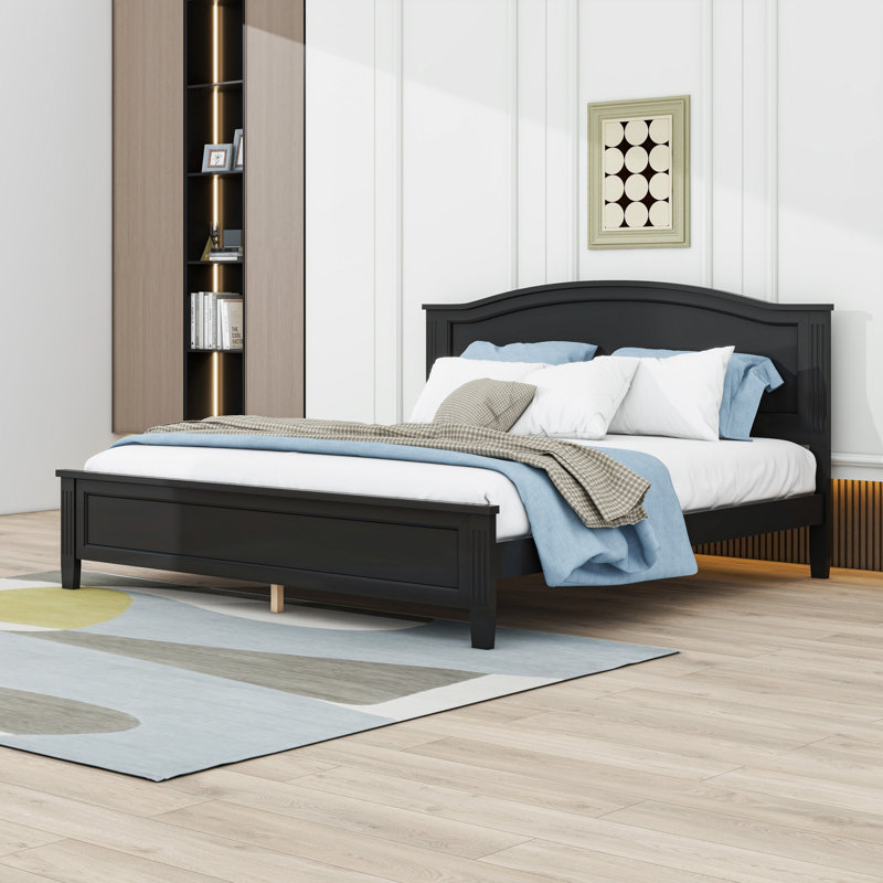 King Wood Platform Bed with Headboard, Noir