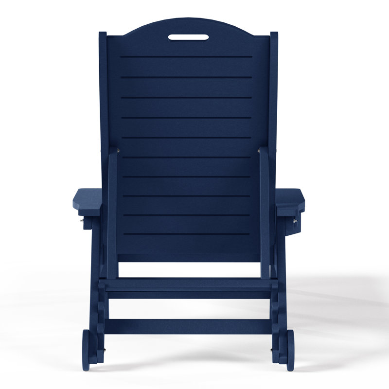 Brighton Outdoor Poly Reclining Chaise Lounge With Wheels & Cup Holder, Blue