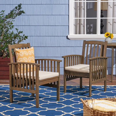Paire de chaises de patio en bois, 2 pièces avec coussins gris et crème -, chaises d'extérieur, style eau pour