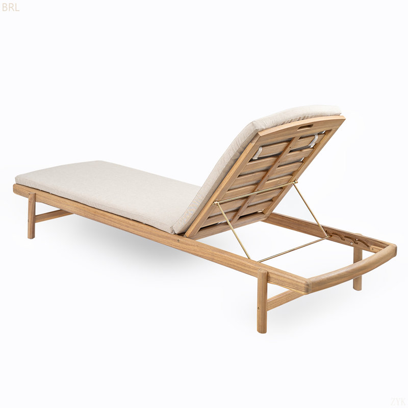 Acacia Wood Chaise Lounge With Cushion, Set Of 2
