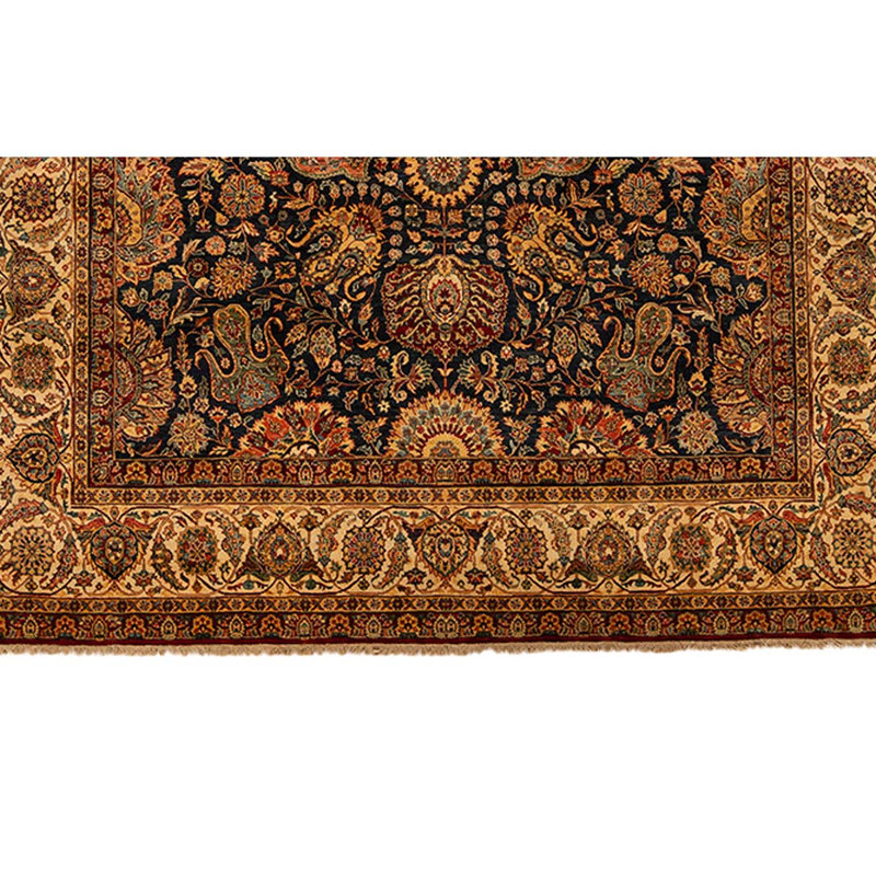 Tapis unique noué à la main noir / rouge / beige de haute qualité