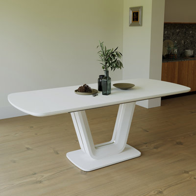 62,99-78,74 po, table de salle à manger blanche et gris, table de salle à manger en panneau de fibres à densité moyenne et table de salle à manger extensible de style industriel moderne avec pieds en forme de U, convenant à la maison et au bureau
