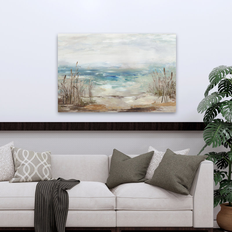 Paysage marin et vagues côtières à distance, H 32 po x l 48 po