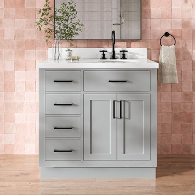 Tidworth 36'' Solid Wood Single Bathroom Vanity with 1.5'' Quartz Top