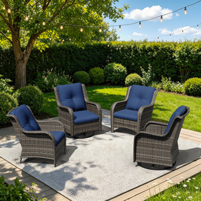 Outdoor Wicker Patio Swivel Rocker Chairs Set, 4-Piece All-Weather PE Rattan Conversation Chairs With Soft Cushions, Perfect For Backyard, Porch, Deck & Poolside