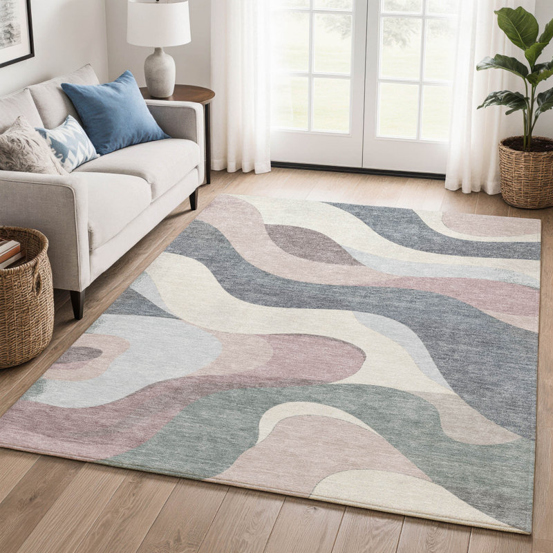 Premium Machine Washable Mayfield AMF2186 swirls Rug, 3' x 5', Blush