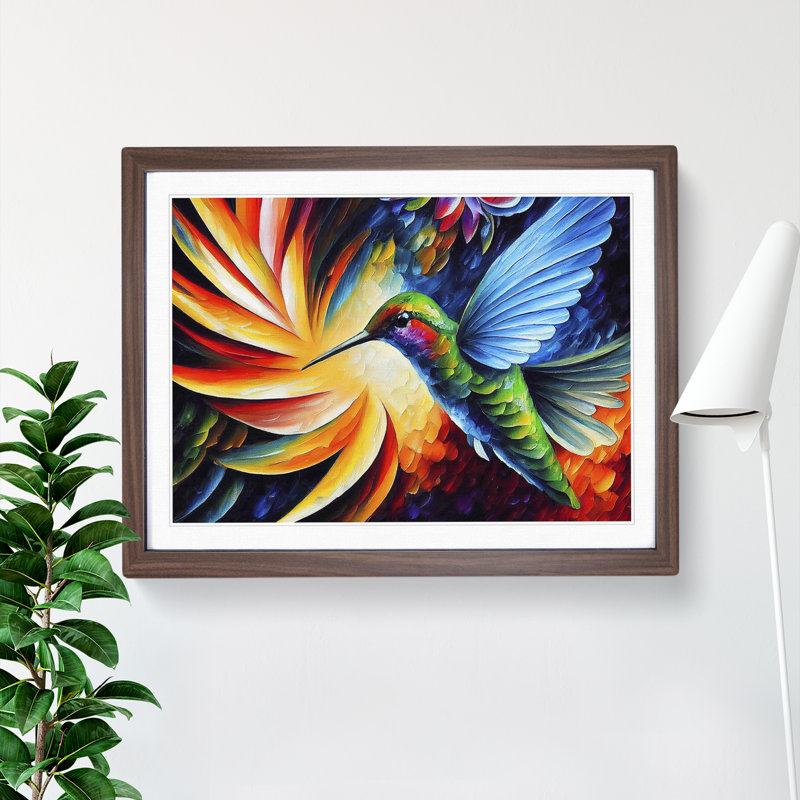 Hummingbird Vol.6 Abstract 1 Piece Single Picture Frame Painting, 34cm H x 46cm W x 2cm D, Walnut