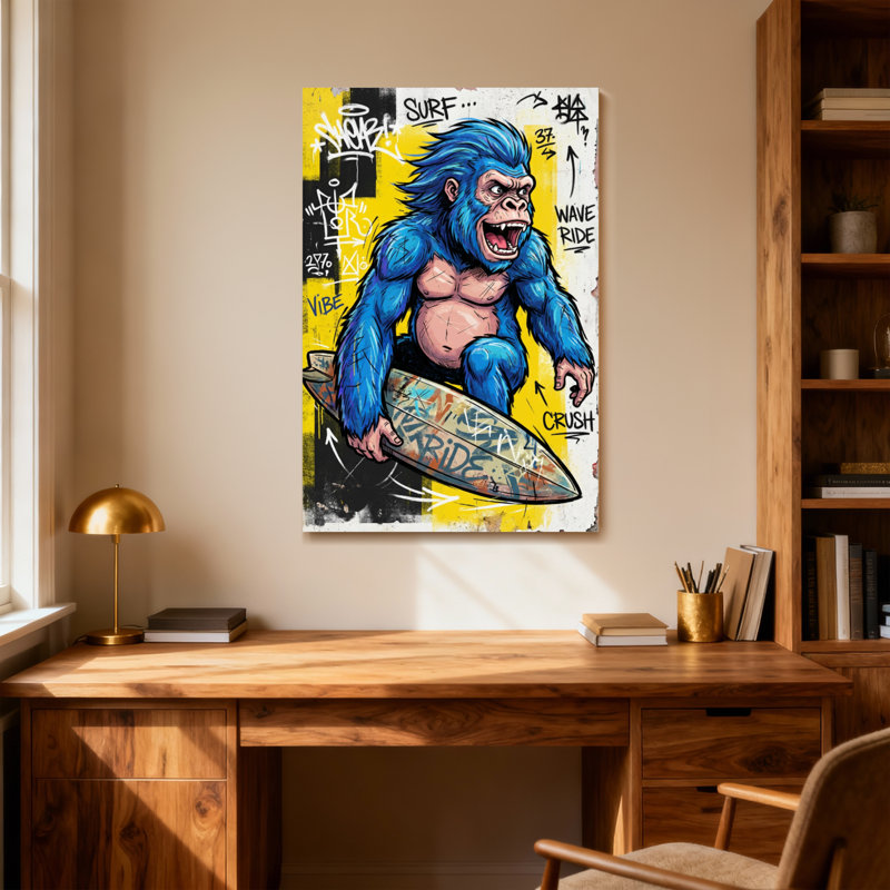 Animaux, singe bleu, surf, art graffiti, H 40 po x l 28 po