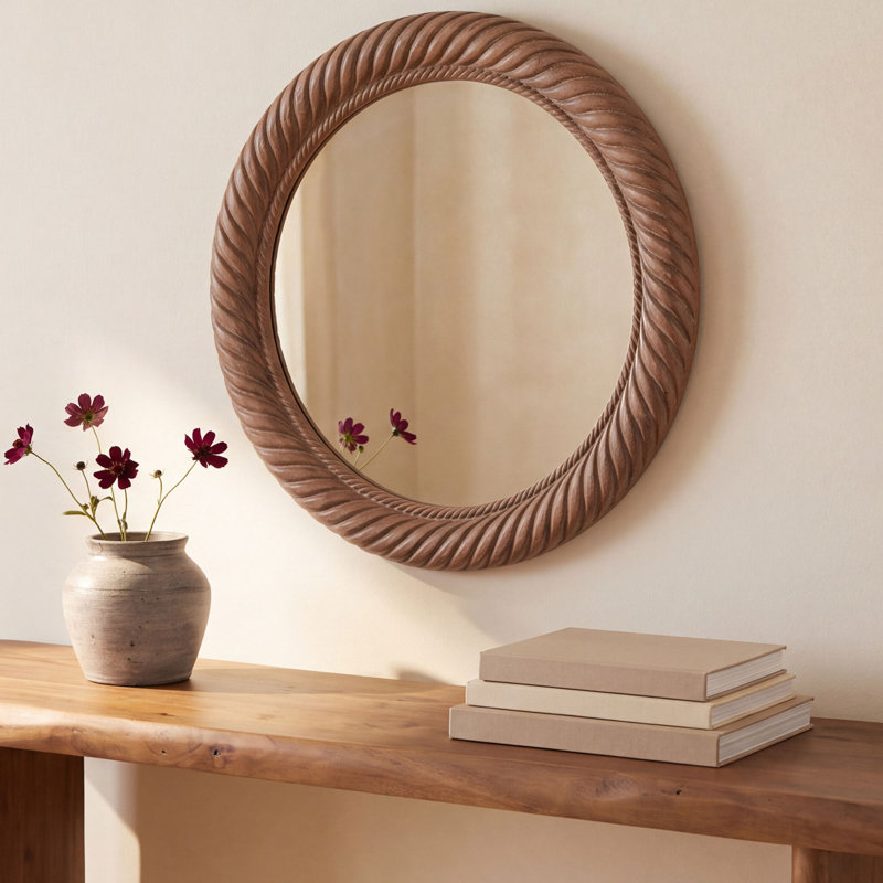 Delphine Round Solid Wood Mirror, Small