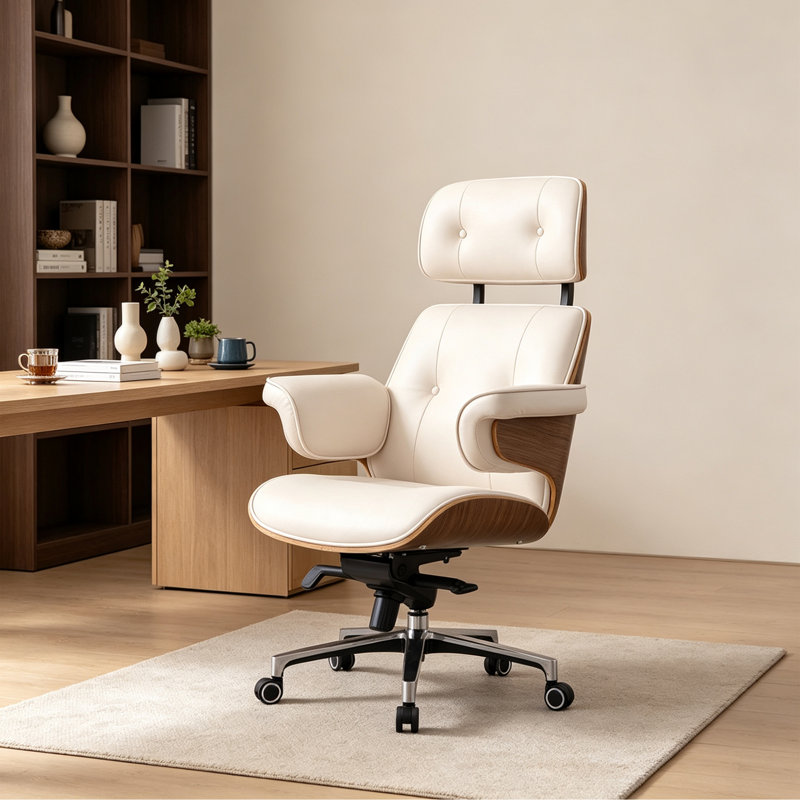 Chaise de bureau moderne en similicuir réglable, Blanc
