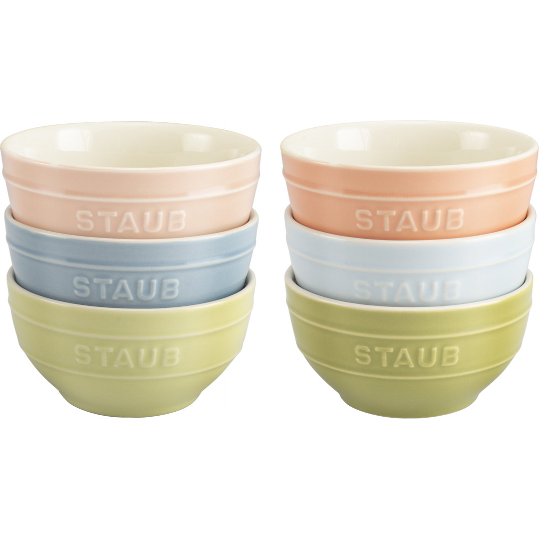 Ceramique 6 Piece Ceramic Bowl Set In Macaron Colours, Mixed Colours Staub