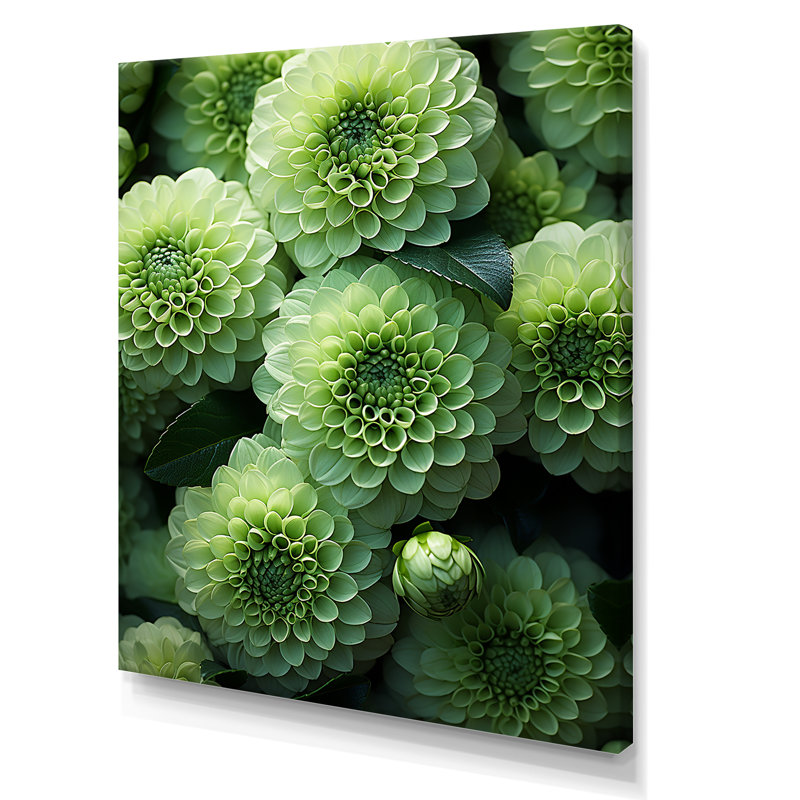 Zinnias vert crépuscule I, Toile tendue, H 32 po x l 16 po x P 1 po