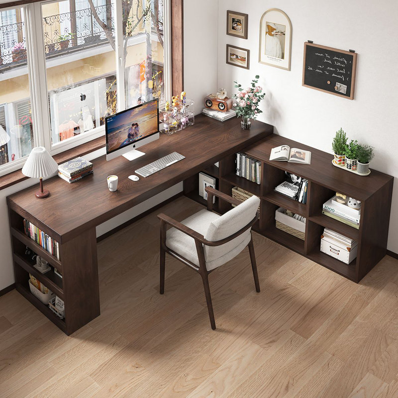 Bureau d'écriture en L en bois massif noisette, bureau, H 29,53 po x l 86,61 po x P 55,12 po, Right Hand Return