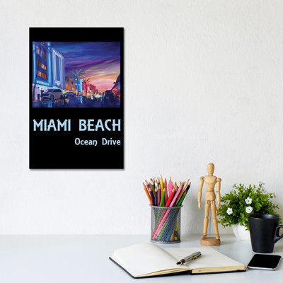 Miami Beach Ocean Drive Poster 1 Piece Wrapped Canvas Wall Art