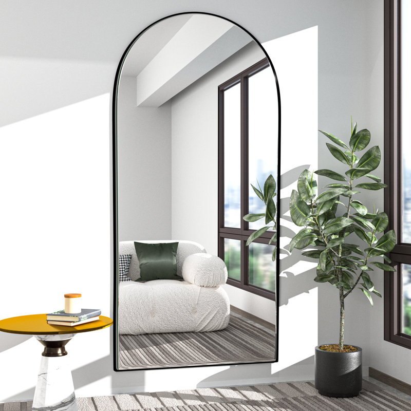 Miroir de plancher en bois massif Taziyah, Or, H 71 po x l 24 po