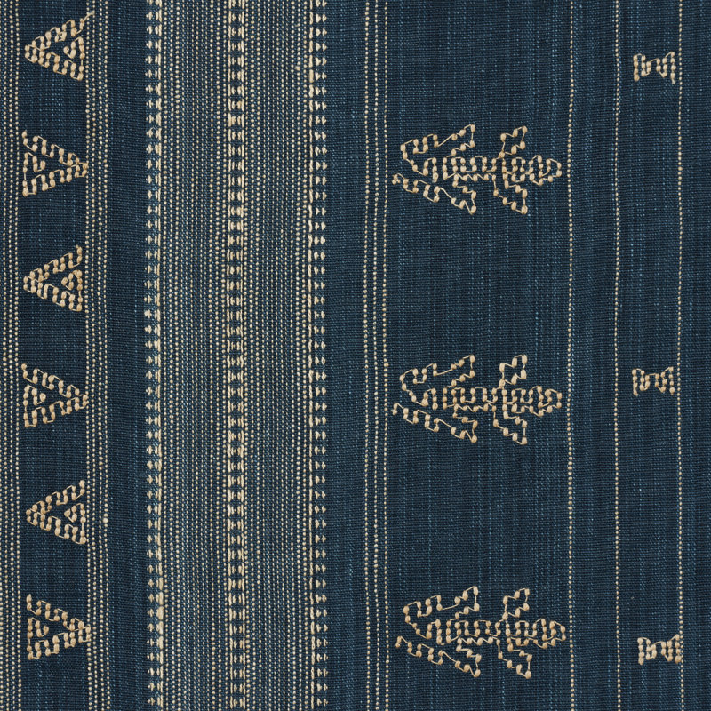 Schumacher x Patterson Flynn Nima Embroidered Cotton Linen Fabric, Indigo