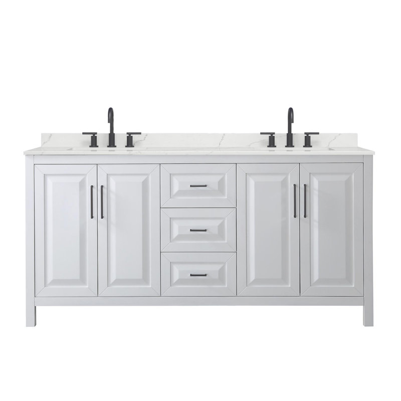 Daria 72'' W Vanity, Matte Black, White, White Quartz