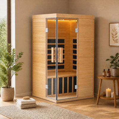 Sauna à infrarouge lointain pour 2 personnes à faible Emf - sauna intérieur en bois de pruche du Canada avec haut-parleurs Bluetooth et éclairage de chromothérapie, relaxation et spa