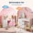 2-in-1 Kids Vanity Table with Lights - Wooden Princess Makeup Desk & Stool Set with 3-Color LED Mirror - Convertible Toddler Dressing Table to Writing Desk, 3 Drawers, Birthday Gift-1750970303