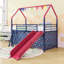 Lit mezzanine simple en métal avec glissade, ensemble de rideaux, garde-corps et échelle-1110903594
