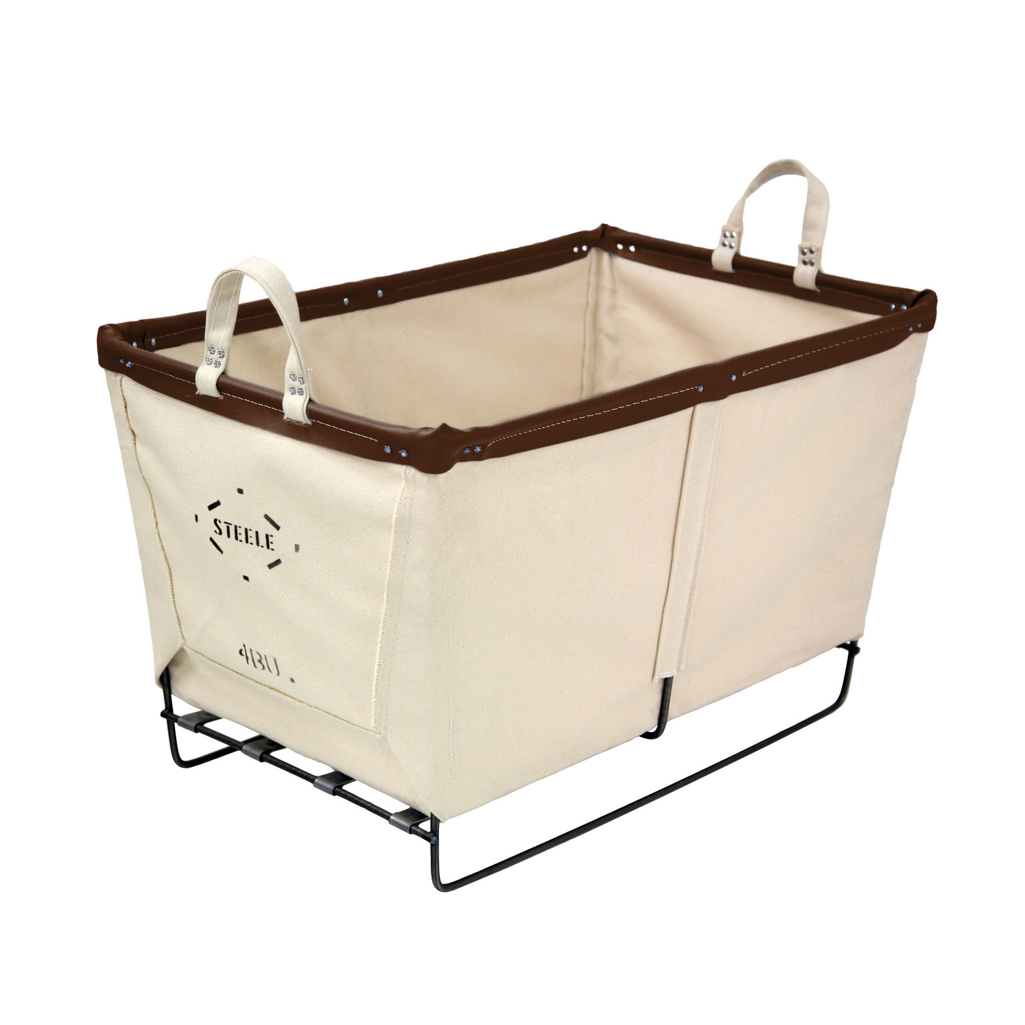 Canvas Carry Basket - 4 Bu, Small (5" H x 15" W x 23" D), Natural Canvas with Brown Leather Rim