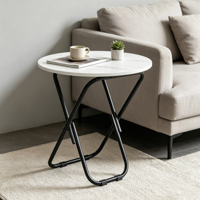 Folding Round End Table, Compact Foldable Side Table, Space Saving Small Accent Coffee Table