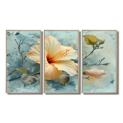 Yellow Grey Winter Dream Hibiscus - Hibiscus Wall Art Set
