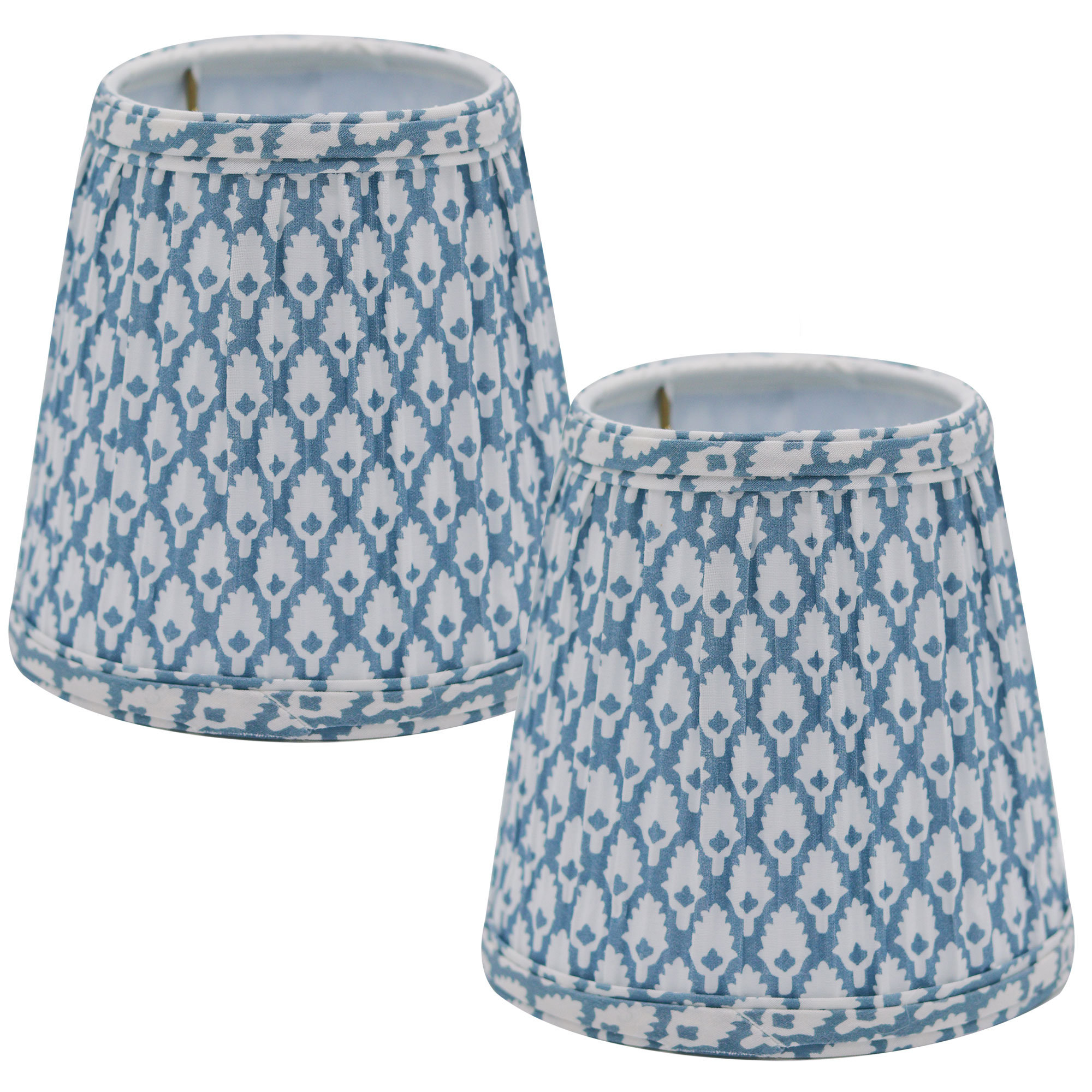 Empire Sconce Hardback Lampshade With Flame Clip Fitter, Set Of 2, White, Blue/White