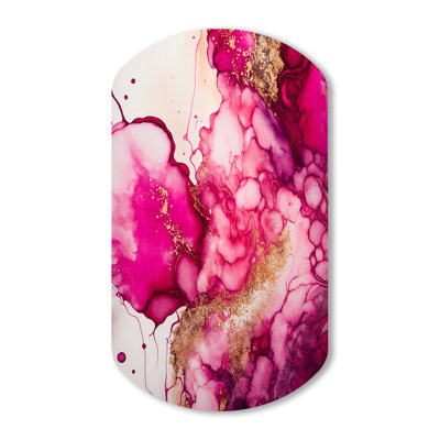 Serenity In Rasberry Blush V - Abstract Liquid Ink Cylinder Shape Assymterical Metal Wall Art