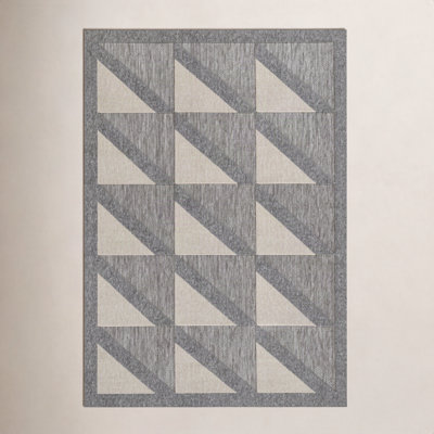 Trula Gray Beige Geometric Outdoor Rug