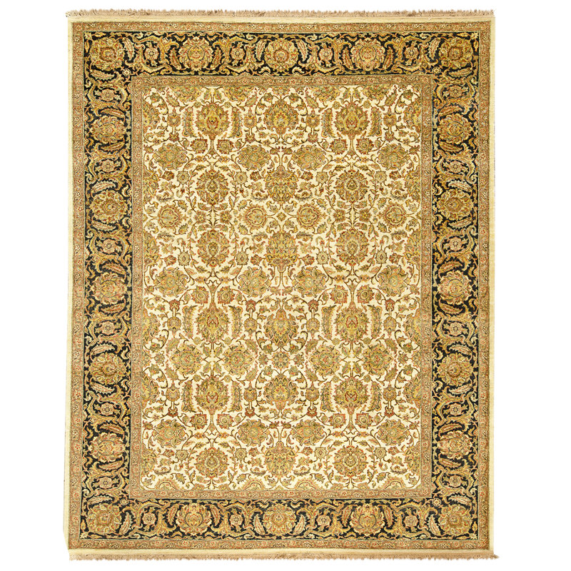 Tapis crème et noir noué à la main de haute qualité