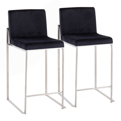 Fuji Contemporary High Back Counter Stool In Stainless Steel And Black Velvet By Lumisource - Set Of 2