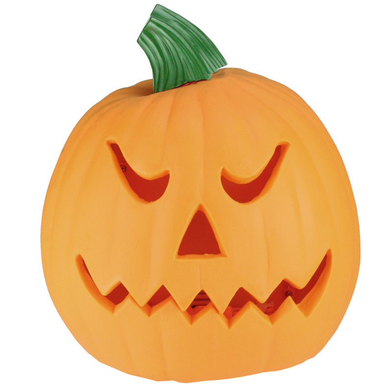 9.75" Orange and Green Plastic Animated Pumpkin Figurine