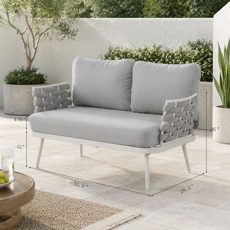 Causeuse et table en acier, Blanc cassé + gris