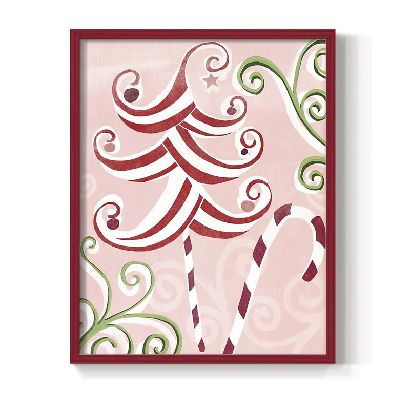 «Candy Cane Holiday I», reproduction encadrée - bois massif, Cadre rouge, H 30 po x l 24 po