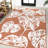 Delmoe High-Low Two-Tone Monstera Leaf Orange/Ivory Indoor/Outdoor Rug-1985158410