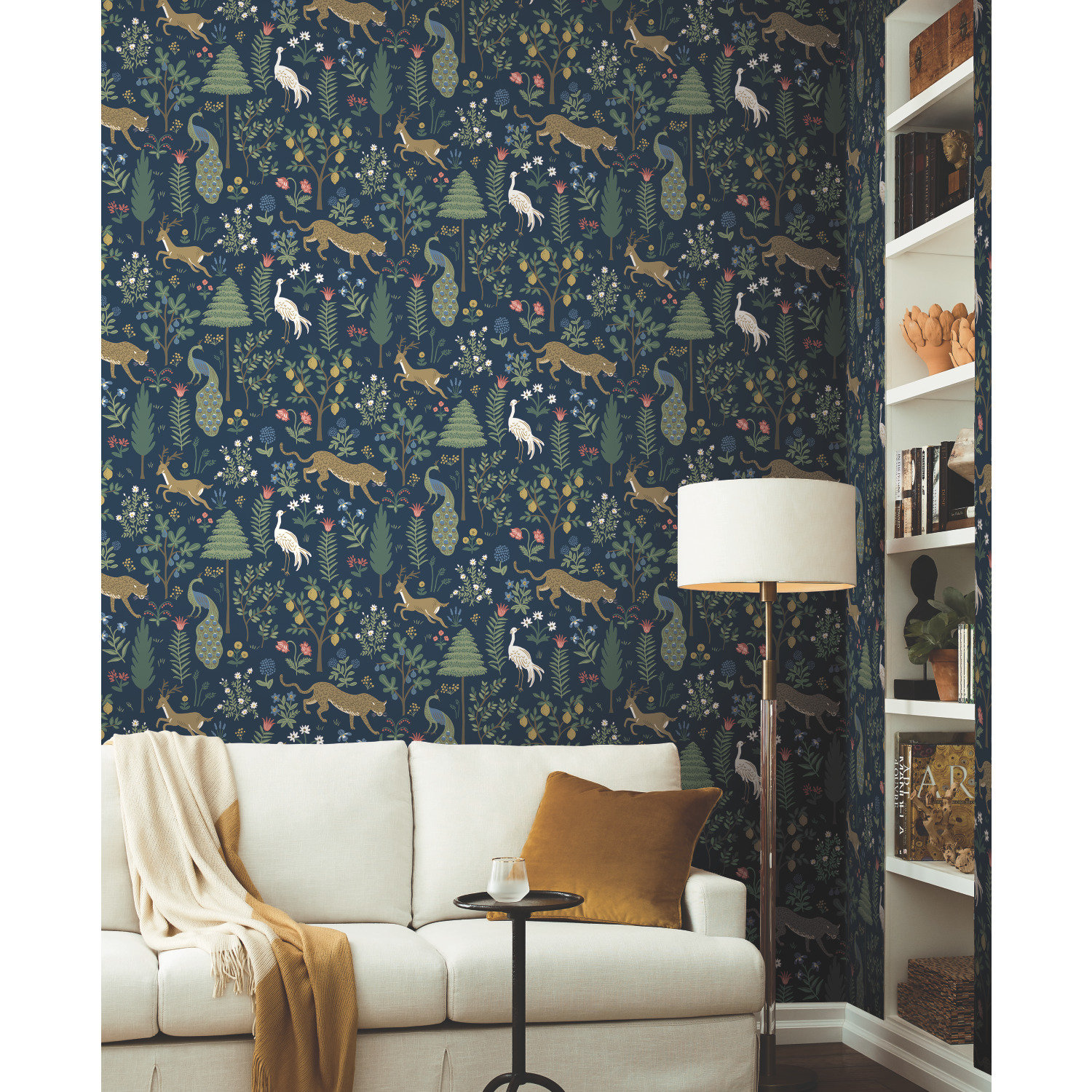 Rifle Paper Co. Menagerie 27" L x 27" W Smooth Wallpaper Rol, Navy