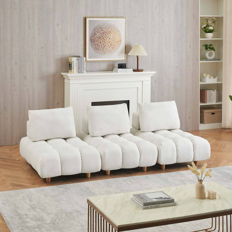Canapé Teddy avec sièges spacieux et confortables, H 29,5 po x l 90 po x P 40,2 po, 3, Beige