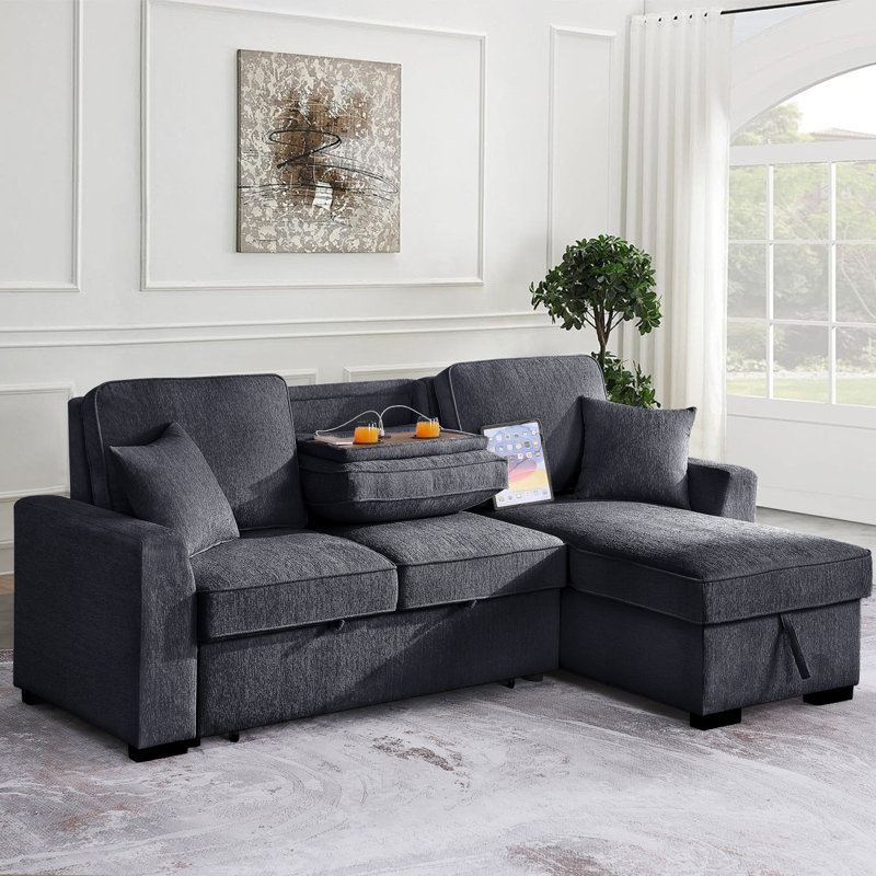 Canapé-lit modulaire réversible avec rangement Elfrieda, Chenille grise foncée