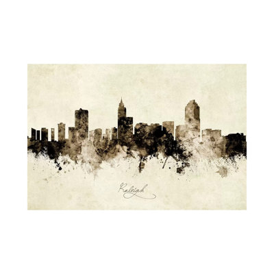 «Raleigh North Carolina Skyline» par Michael Tompsett, impression sur toile tendue