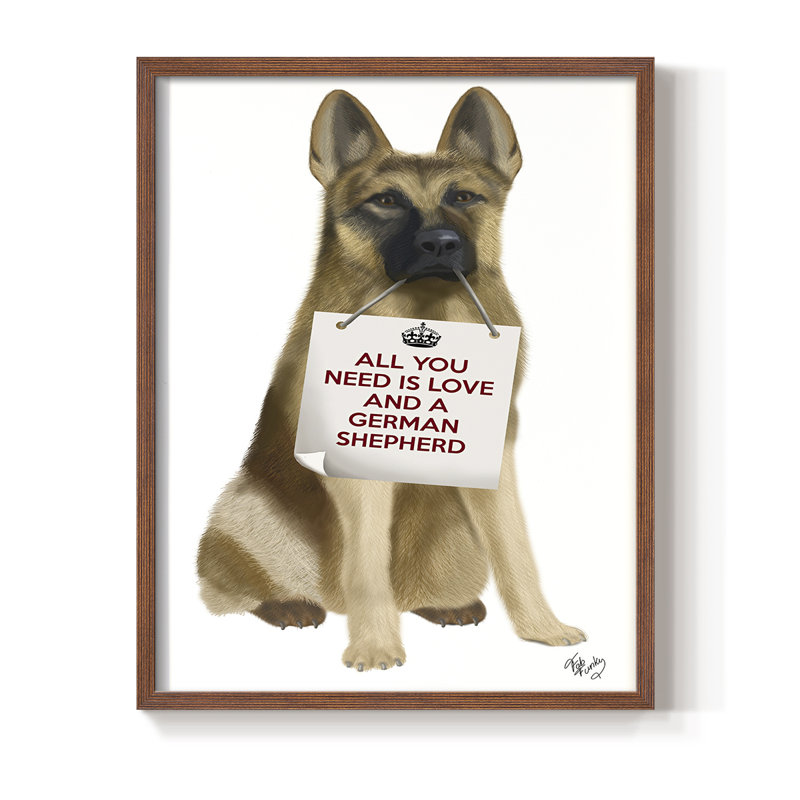 «Love and German Shepherd», reproduction encadrée - bois massif, Brun, H 28 po x l 22 po