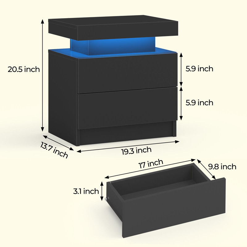 20'' W Particle Board / Chipboard Nightstand, Black, Set of 2