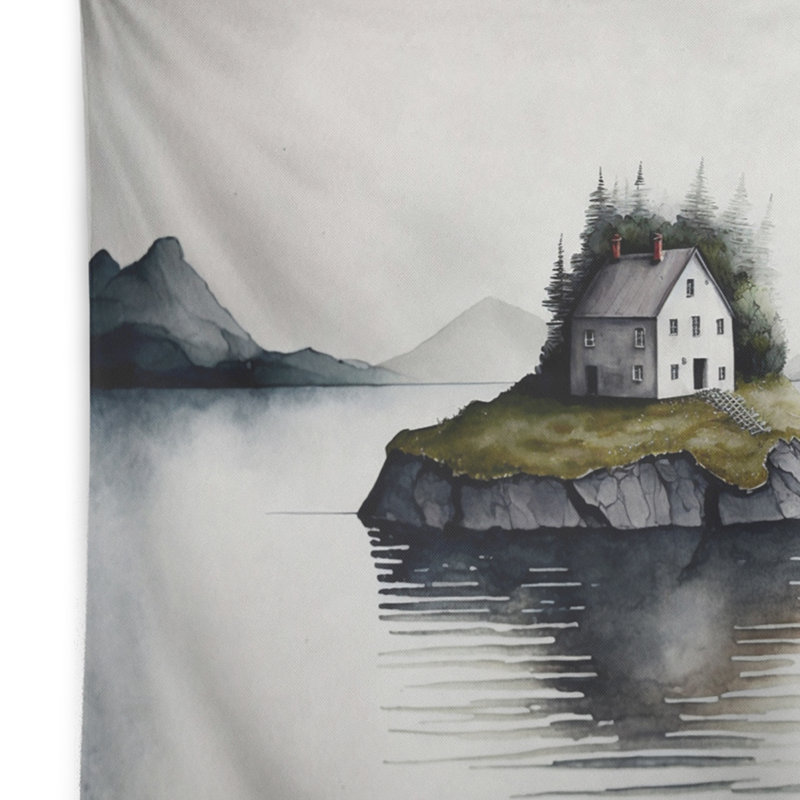 Tapisserie en polyester sur une île avec des punaises, H 32 po x l 39 po