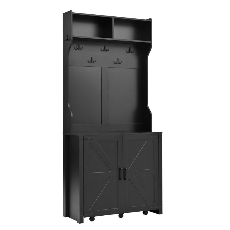 Arbre d'entrée avec armoire à chaussures et banc amovible, Noir
