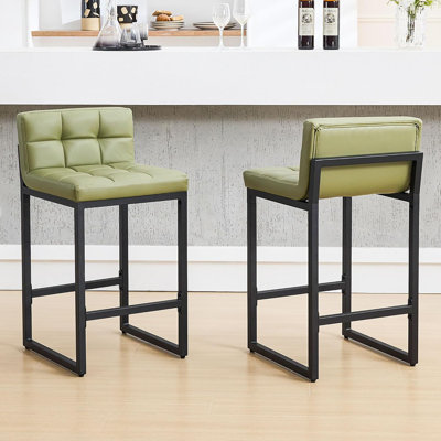Tabouret de comptoir rembourré à dossier bas avec structure en métal épaissie pour îlot de cuisine