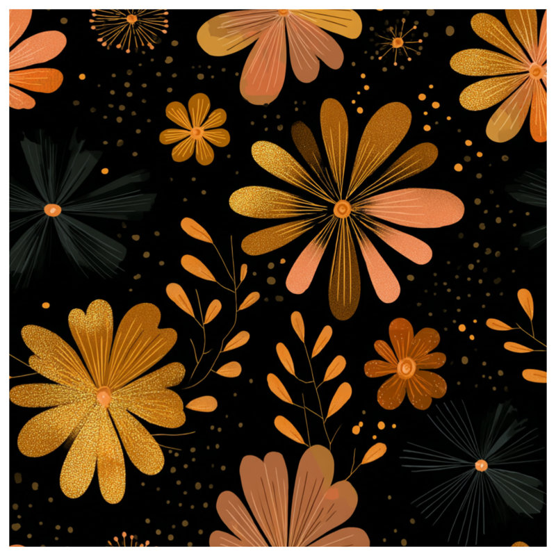 Housse de couette Floral Bedding, Housse de couette pour grand lit, Motif floral noir / orange