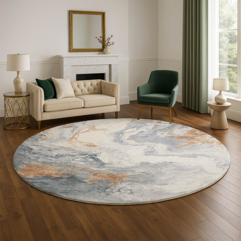 Premium Machine Washable Mayfield AMF1841 Abstract Rug, Round 8'