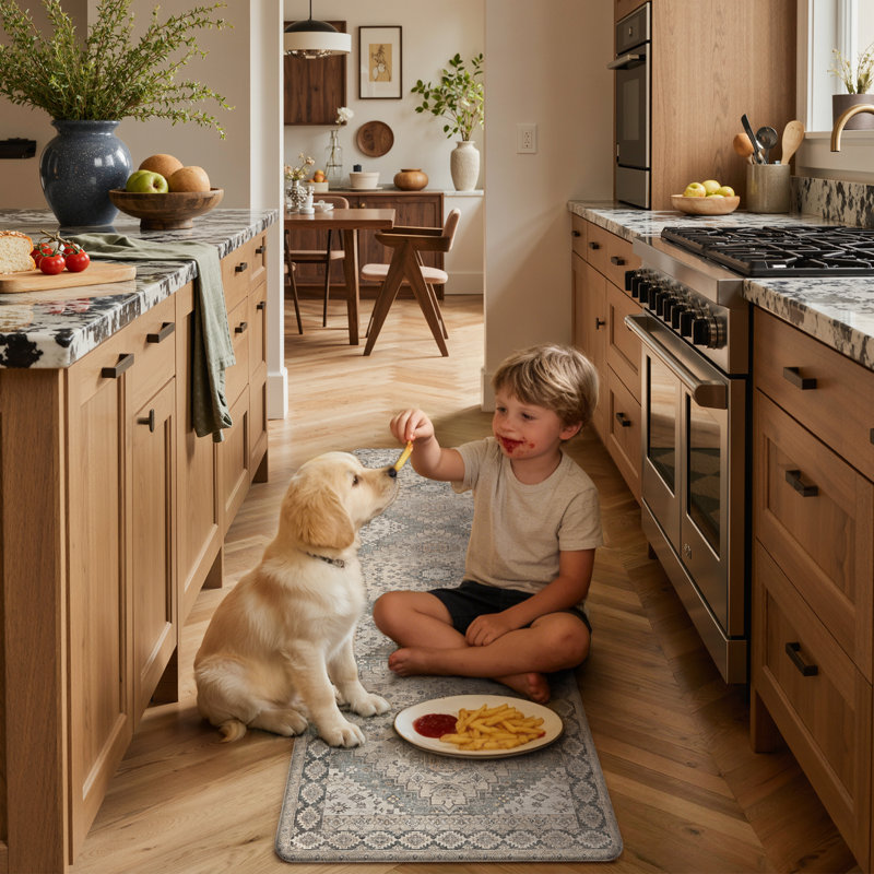 Anti-Fatigue Anti-Slip Waterproof Kitchen Mat, Runner 17" x 59" + 17" x 30", Brown