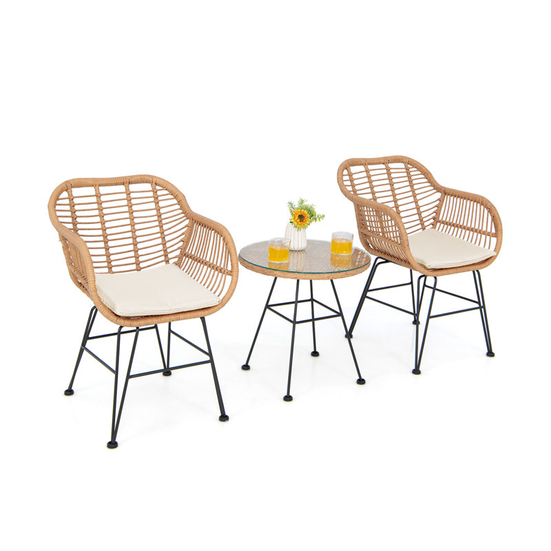 Ridgetop 2 - Person Patio Dining Set Round Table with Cushions Included, Beige