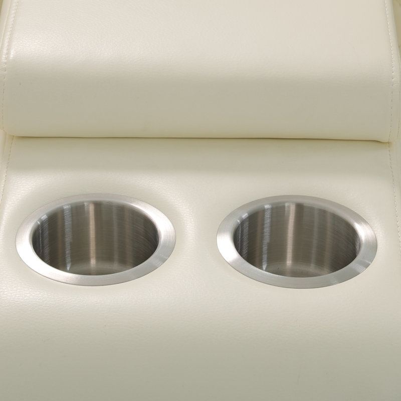 Ensemble de canapé inclinable électrique blanc cassé, canapé modulaire en cuir respirant 3 pièces avec double charge USB, console de rangement et porte-gobelets